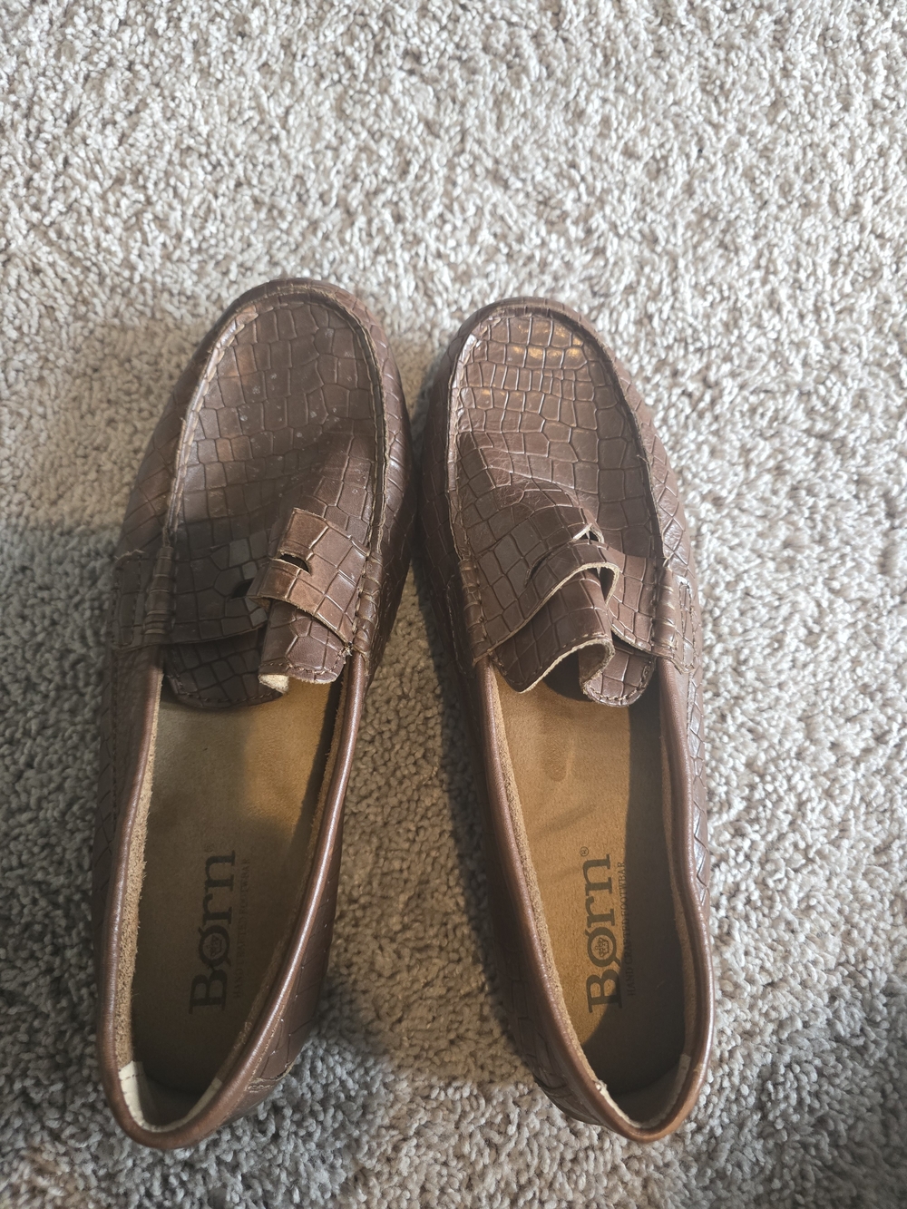Born Men's Brown Croc-Embossed Penny Loafers